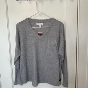 New Calvin Klein V-Neck Waffle Knit Henley Gray Womens size S